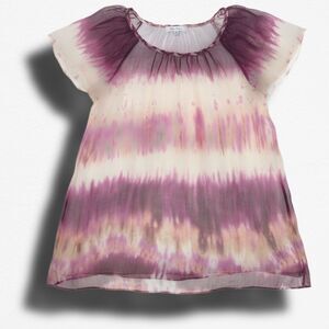 Size Medium Y2K "Blue Velvet" Purple Tie Dye Chiffon Sheer Flutter Sleeve Blouse